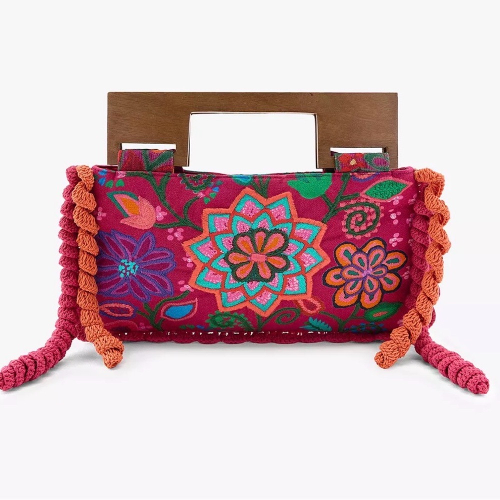 EMBROIDERED FLOWER BAG Floral Pink and Orange Handbag